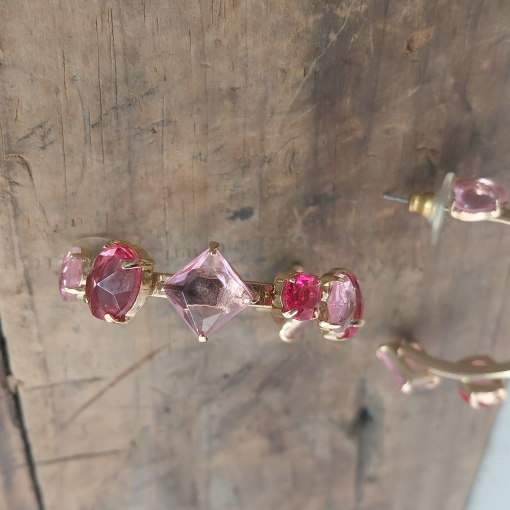 Pink And Fuchsia Gold Hoop Earrings - Picture 3 of 4